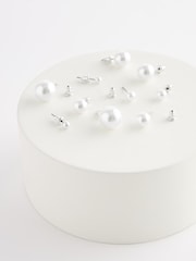 White Pearl Effect Stud Earrings 5 Pack - Image 3 of 3