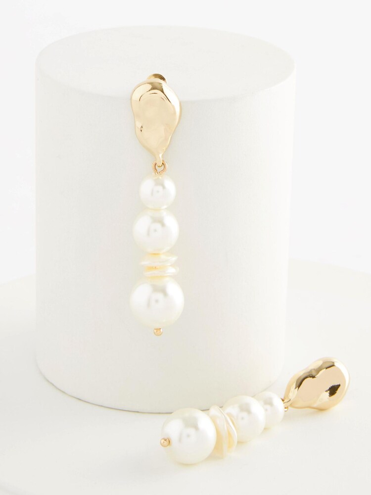 Gold Tone Pearl Drop Earrings - Image 3 of 3 Gold Tone Pearl Drop Earrings - Image 3 of 3