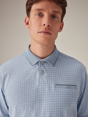 Light Blue Geo Short Sleeve Print Polo Shirt - Image 1 of 7