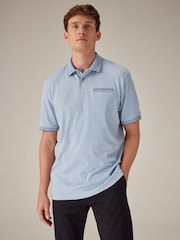Light Blue Geo Short Sleeve Print Polo Shirt - Image 3 of 7