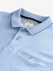 Light Blue Geo Short Sleeve Print Polo Shirt - Image 6 of 7