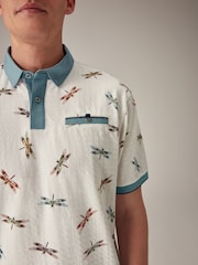 White Dragonfly Short Sleeve Print Polo Shirt - Image 4 of 7