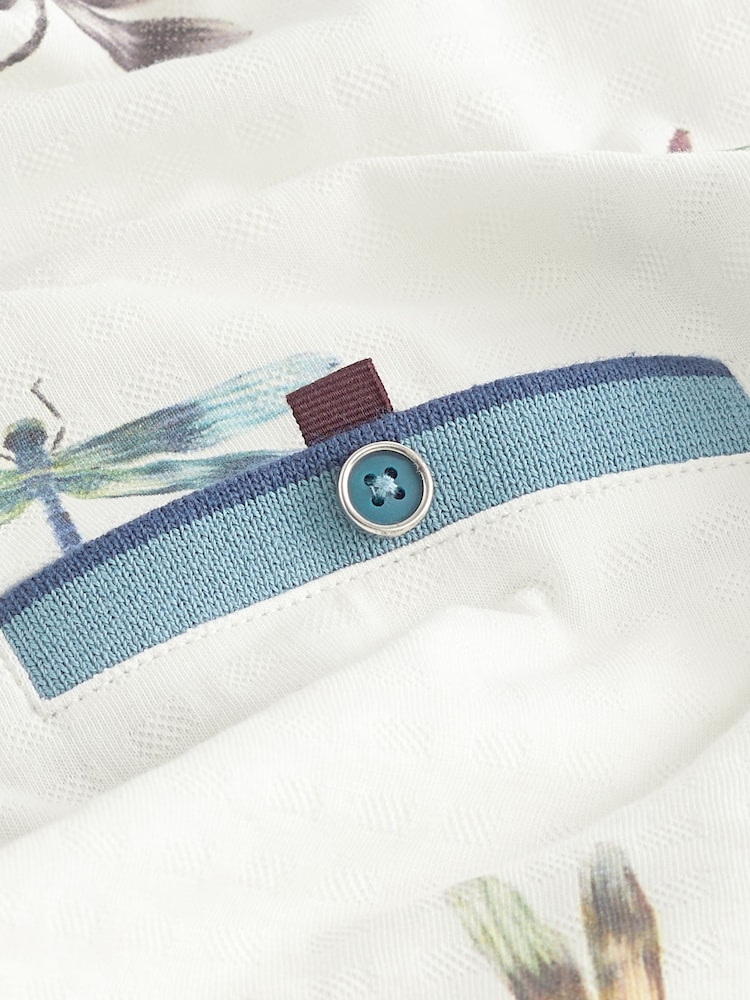 White Dragonfly Short Sleeve Print Polo Shirt - Image 7 of 7