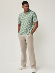 Green/White Textured Print Polo Shirt - Image 2 of 7