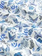 Blue White Floral 100% Cotton Short Sleeve Print Polo Shirt - Image 7 of 7
