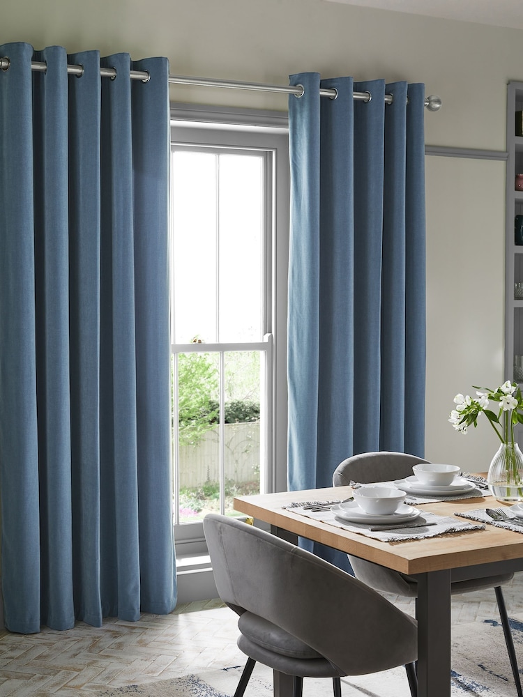 Light Blue Sumptuous Velvet Eyelet Lined Curtains - Image 1 of 5