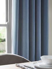 Light Blue Sumptuous Velvet Eyelet Lined Curtains - Image 3 of 5