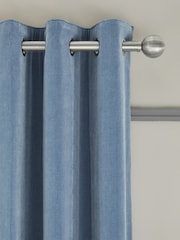 Light Blue Sumptuous Velvet Eyelet Lined Curtains - Image 4 of 5