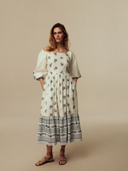 Laura Ashley White Square Neck Border Dress - Image 1 of 6
