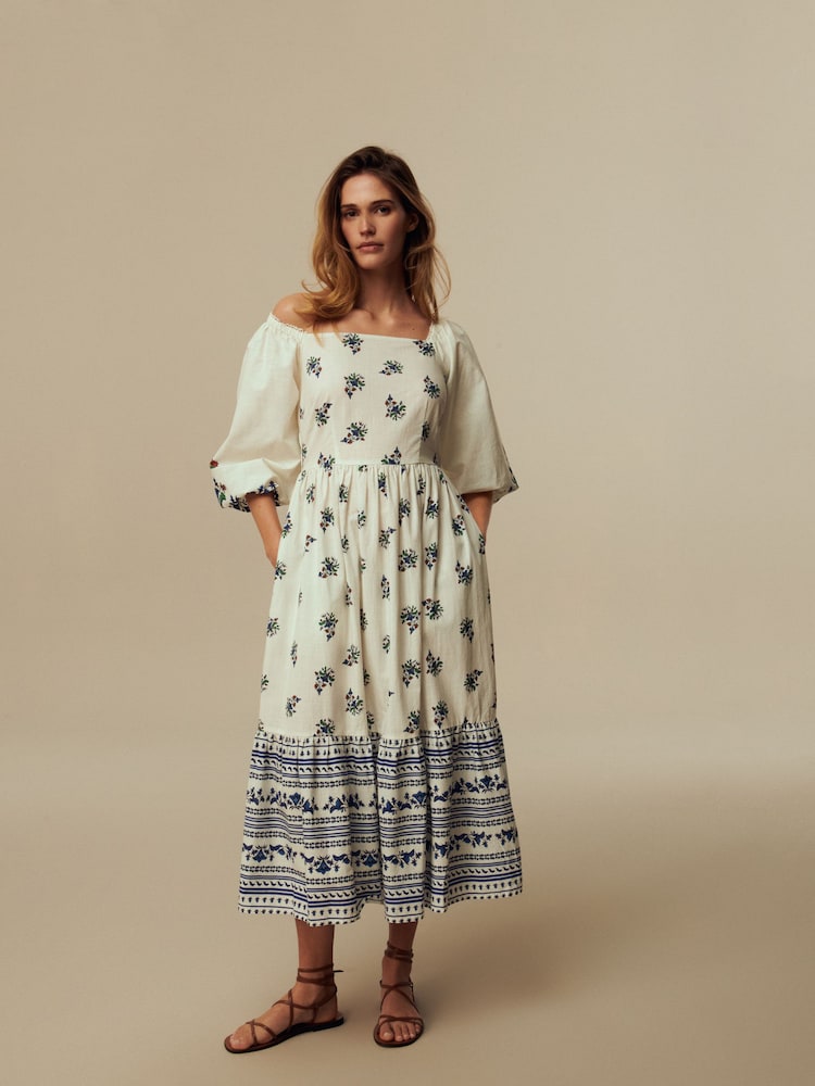 Laura Ashley White Square Neck Border Dress - Image 1 of 6