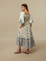 Laura Ashley White Square Neck Border Dress - Image 2 of 6