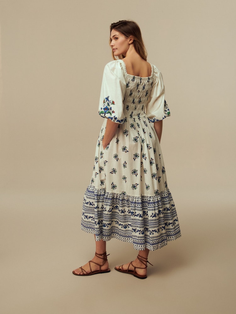 Laura Ashley White Square Neck Border Dress - Image 2 of 6