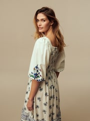 Laura Ashley White Square Neck Border Dress - Image 3 of 6