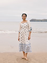 Laura Ashley White Square Neck Border Dress - Image 4 of 6