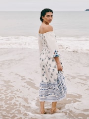 Laura Ashley White Square Neck Border Dress - Image 5 of 6