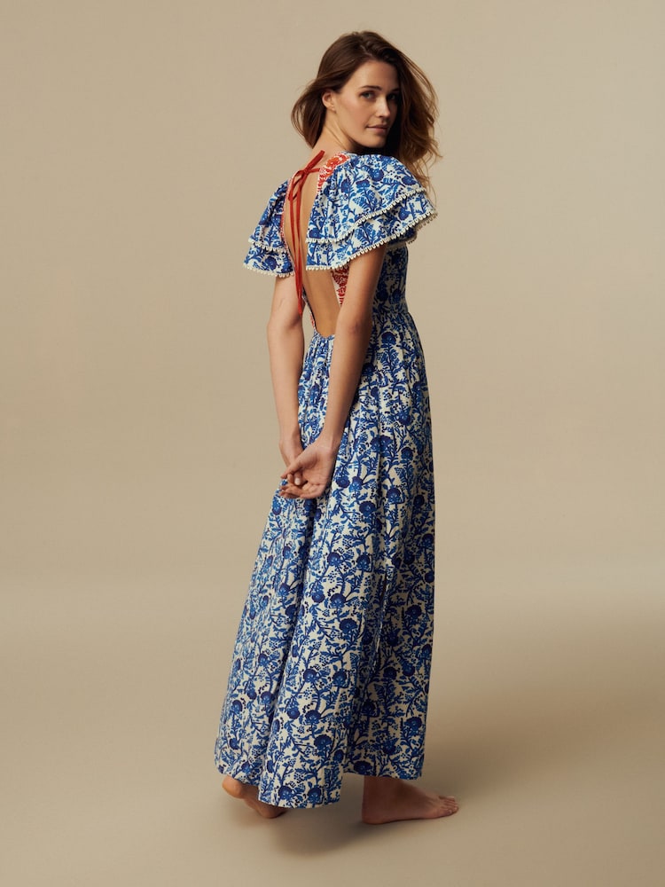 Laura Ashley Blue and White Backless Maxi Dress - Image 1 of 6