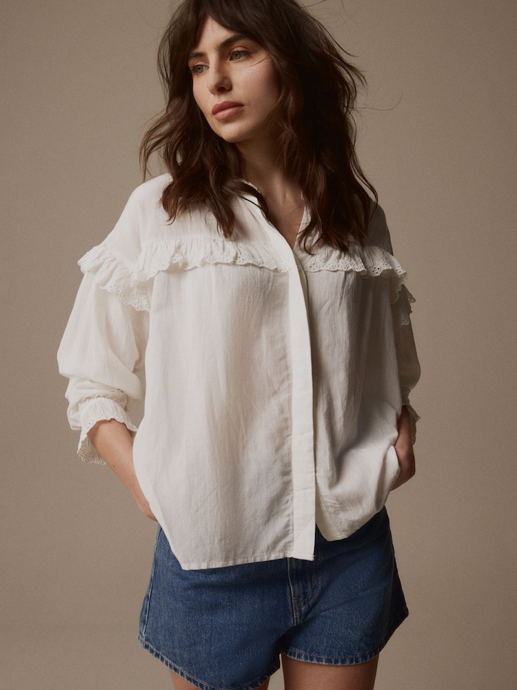 Ecru - Laura Ashley Bluse mit Lochstickereien - Bild 2 von 8
