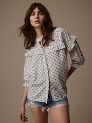 Ecru/Marineblau - Laura Ashley Bluse mit Lochstickereien - Bild 1 von 4