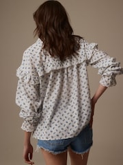 Ecru/Marineblau - Laura Ashley Bluse mit Lochstickereien - Bild 2 von 4