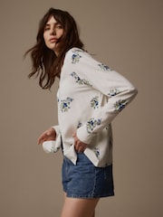 Laura Ashley White/Blue Viscose Collar Revere Blouse - Image 3 of 7