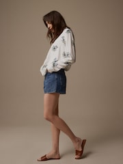 Laura Ashley White/Blue Viscose Collar Revere Blouse - Image 4 of 7