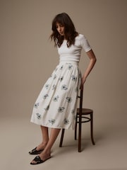 Laura Ashley White/Blue Viscose Linaria Print Skirt - Image 1 of 5