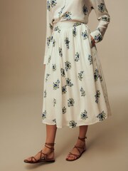 Laura Ashley White/Blue Viscose Linaria Print Skirt - Image 6 of 9