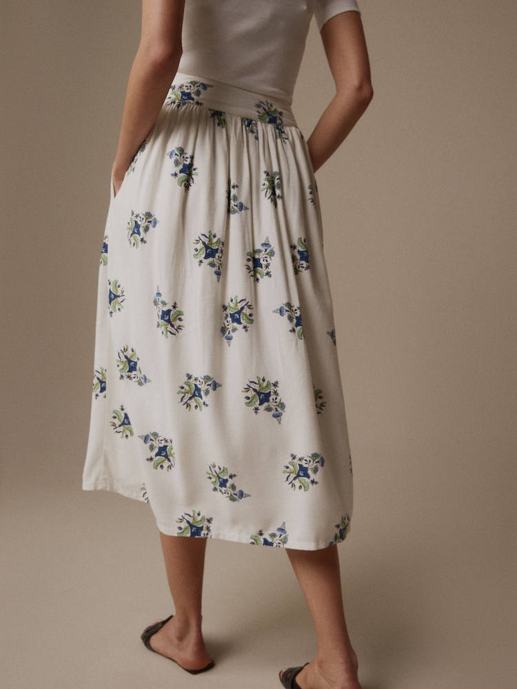 Laura Ashley White/Blue Viscose Linaria Print Skirt - Image 4 of 5