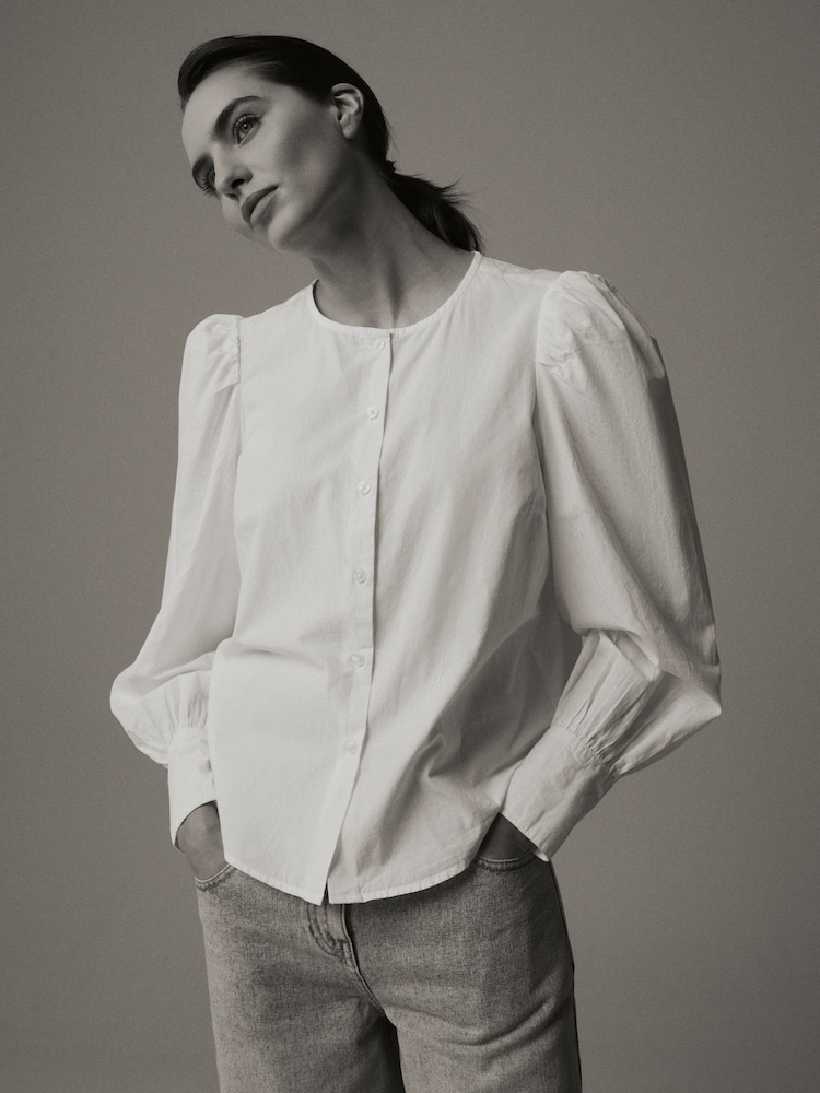 Laura Ashley White 100% Cotton Puff Sleeve Shirt - Image 1 of 9