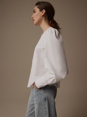 Laura Ashley White 100% Cotton Puff Sleeve Shirt - Image 3 of 9