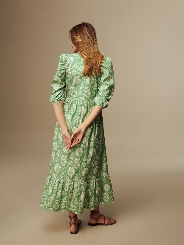 Laura Ashley Green Camelot Print Green Midaxi Dress - Image 2 of 6