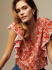 Laura Ashley Red/White Ruffle Frill Top - Image 3 of 3