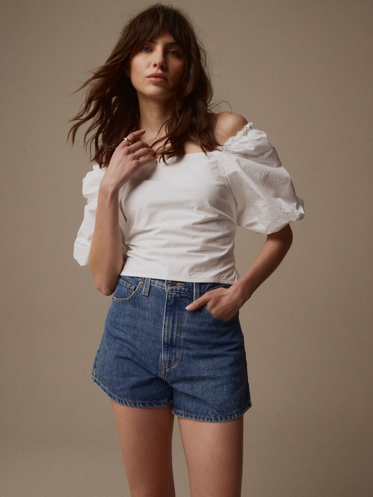 Laura Ashley White Puff Sleeve Shirred Bardot Top - Image 1 of 11