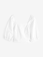 Laura Ashley White Puff Sleeve Shirred Bardot Top - Image 11 of 11