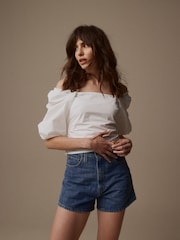 Laura Ashley White Puff Sleeve Shirred Bardot Top - Image 4 of 11