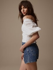 Laura Ashley White Puff Sleeve Shirred Bardot Top - Image 5 of 11