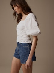 Laura Ashley White Puff Sleeve Shirred Bardot Top - Image 6 of 11