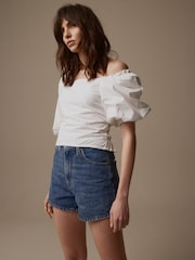 Laura Ashley White Puff Sleeve Shirred Bardot Top - Image 7 of 11