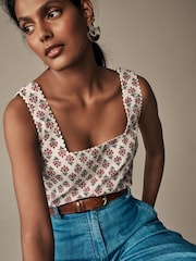 Laura Ashley Ecru/Pink Broderie Shell Top - Image 4 of 6
