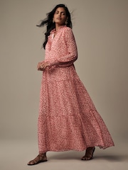 Laura Ashley Red Rowland Vines Chiffon Ruffle Shirt Maxi Dress - Image 1 of 4