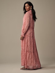 Laura Ashley Red Rowland Vines Chiffon Ruffle Shirt Maxi Dress - Image 2 of 4