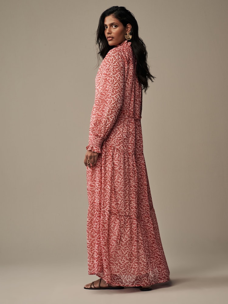 Buy Laura Ashley Red Rowland Vines Chiffon Ruffle Shirt Maxi Dress from ...