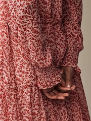 Laura Ashley Red Rowland Vines Chiffon Ruffle Shirt Maxi Dress - Image 4 of 4
