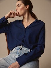 Laura Ashley Navy Viscose Collar Revere Blouse - Image 1 of 4