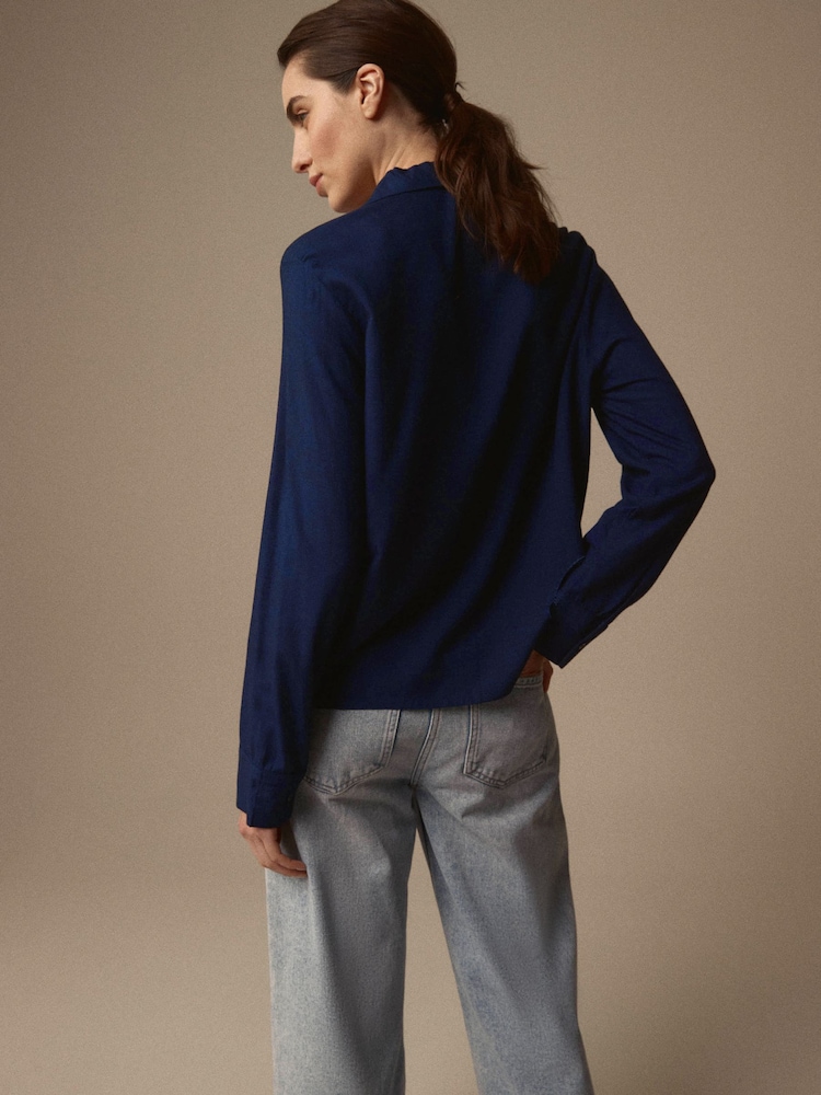 Laura Ashley Navy Viscose Collar Revere Blouse - Image 2 of 4