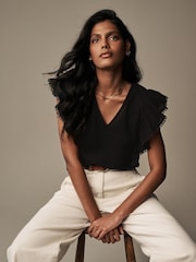 Laura Ashley Black Ruffle Frill Top - Image 2 of 5