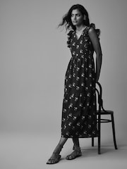 Laura Ashley Navy Linen Blend Lace Trim Midaxi Dress - Image 5 of 5