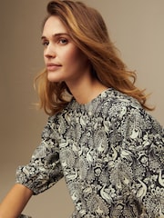 Laura Ashley Black Peacock Print 100% Cotton Mini Dress - Image 3 of 3