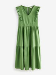 Laura Ashley Green Linen Blend Lace Trim Midaxi Dress - Image 2 of 6