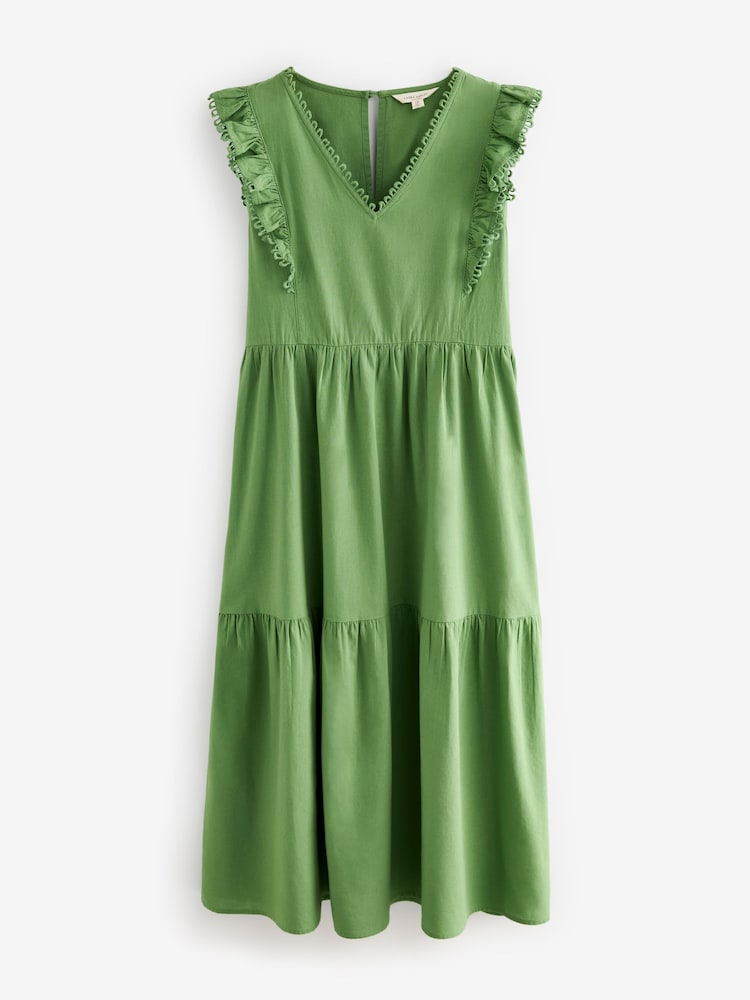 Laura Ashley Green Linen Blend Lace Trim Midaxi Dress - Image 2 of 6